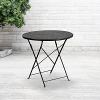 Flash Furniture CO-4-BK-GG 30'' Round Black Indoor-Outdoor Steel Folding Patio Table 